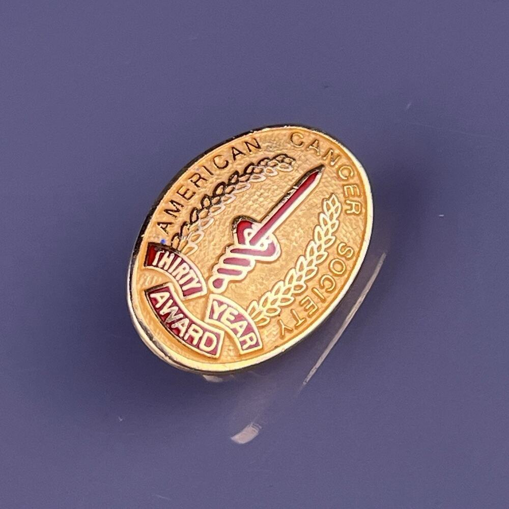 American Cancer Society 30 Year Award Lapel Hat Pin Service Gold Plated Vintage